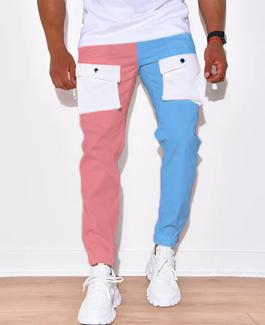 OK Casual Colorblock Pockets Tapered Cargo Pants